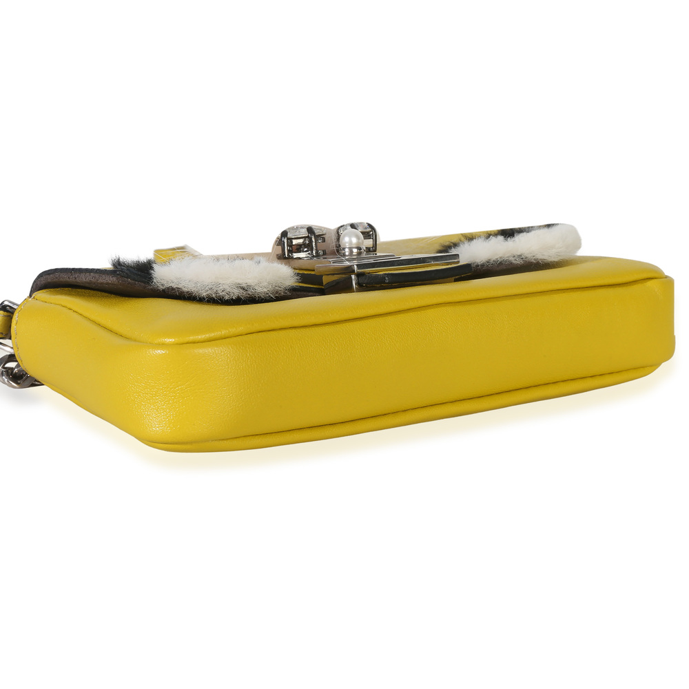 Fendi Yellow Leather Fox Fur Buggie Micro Baguette - Picture 8 of 8